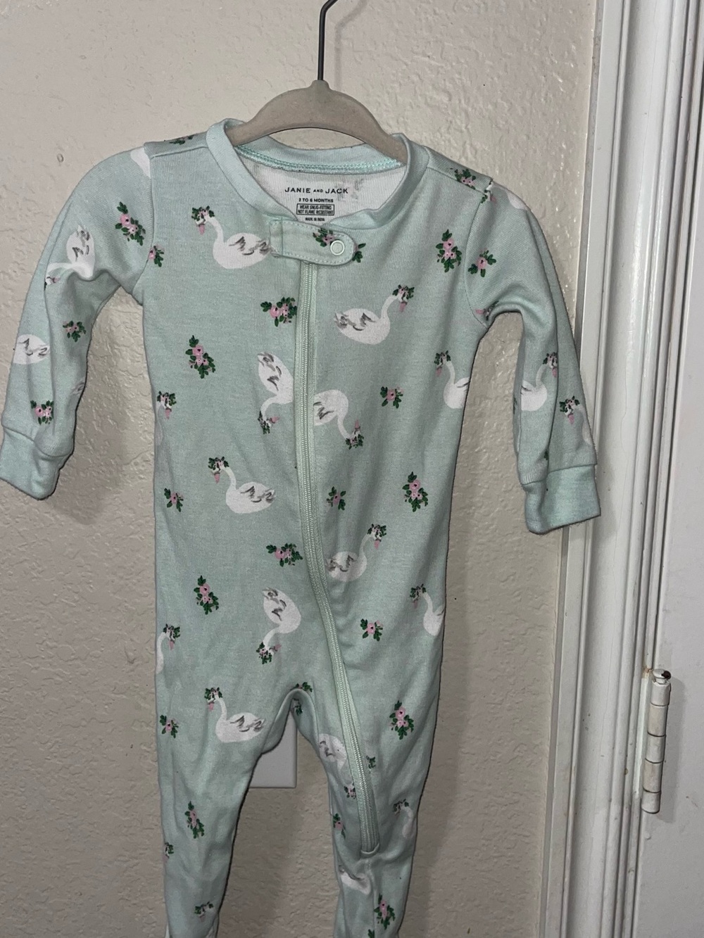 Janie and Jack Mint Swan Floral Footed One-Piece